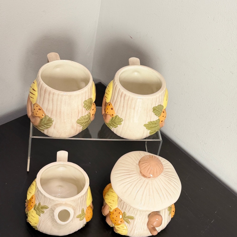 Vintage Arnels Mushroom Ceramic Set Mugs Creamer Sugar Bowl Retro 70s Pottery - Picture 5 of 12
